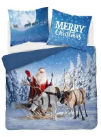 Pościel świąteczna 160x200 4265 A Merry   Christmas Mikołaj niebieska bawełniana Holland Święta 2022