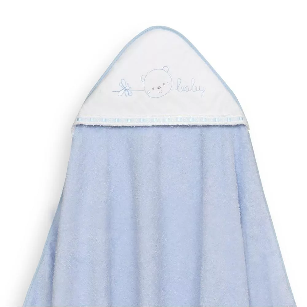 Okrycie kąpielowe 100x100 Baby niebieski  ręcznik z kapturkiem + śliniaczek