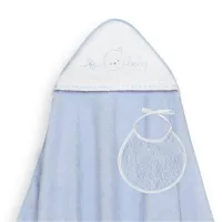 Okrycie kąpielowe 100x100 Baby niebieski ręcznik z kapturkiem + śliniaczek