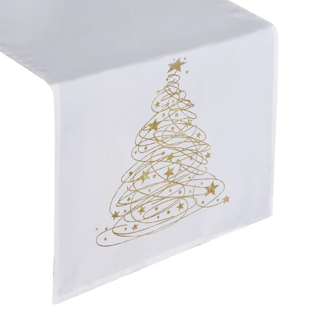 Obrus bieżnik świąteczny 40x140 Carol biały złota choinka