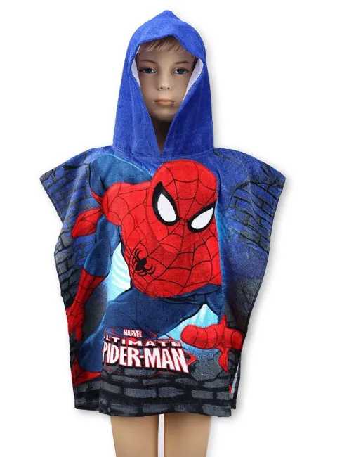 Poncho dla dzieci 55x110 Spiderman 4353 Człowiek Pająk ręcznik z kapturem