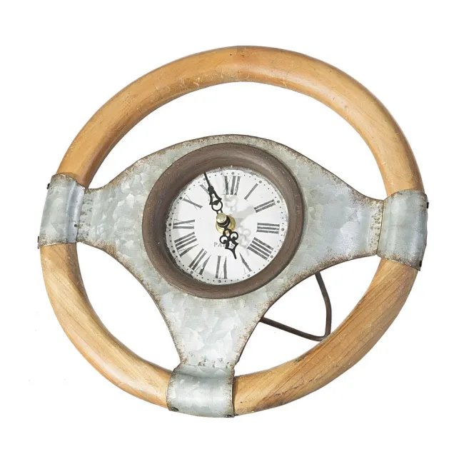Zegar stojący 26x18x20 Wheel  1 metalowy drewniana kierownica Eurofirany