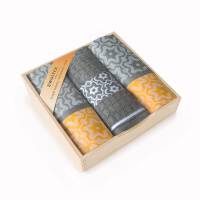 Komplet ścierek kuchennych Czapla 3szt Marsala szary żółty w drewnianym pudełku Zwoltex