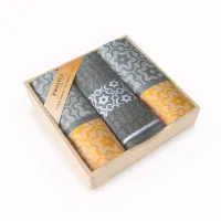 Komplet ścierek kuchennych Czapla 3szt Marsala szary żółty w drewnianym pudełku Zwoltex