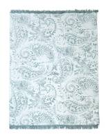 Koc bawełniany akrylowy 150x200 027 JB biały miętowy ornamenty orientalny z frędzlami narzuta na łóżko