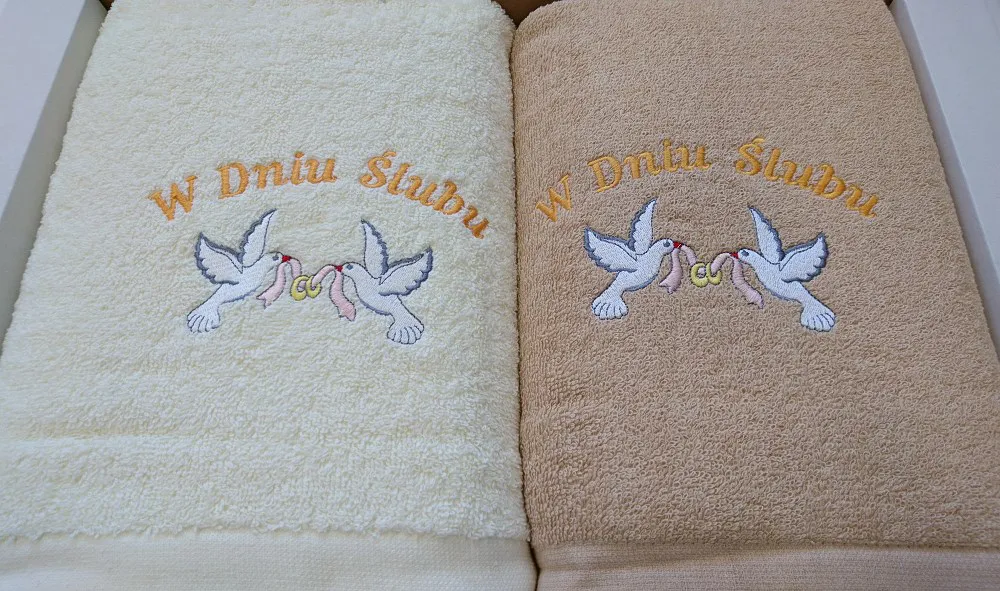 Komplet ręczników Wenus Frotte 2 szt. 70x140 W Dniu Ślub Krem + Beż 3921