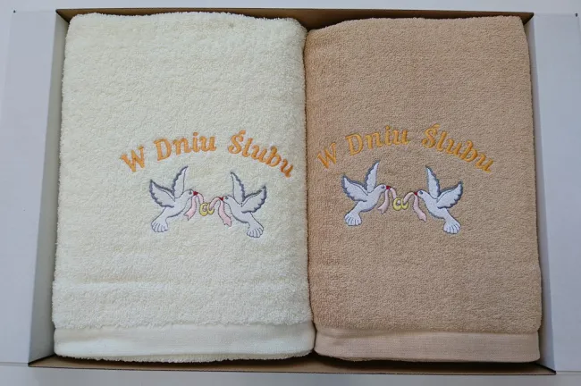 Komplet ręczników Wenus Frotte 2 szt. 70x140 W Dniu Ślub Krem + Beż 3921