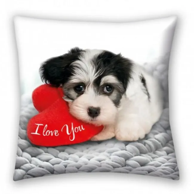 Poduszka dekoracyjna 40x40 Słodki Piesek 6848 Pies Sweet Dog I love You serce czerwone sweterek