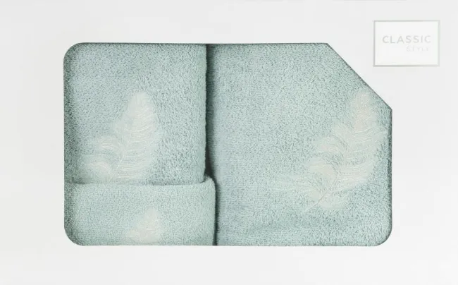 Komplet ręczników 3 szt piórka pióra miętowy srebrny 380g/m2 Nadia Eurofirany
