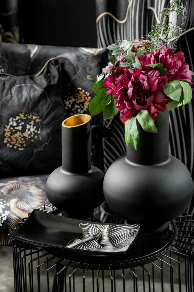 Patera ceramiczna 30x15x4 Peonia 2 czarna popielata peonie kwiaty dekoracyjna Eurofirany