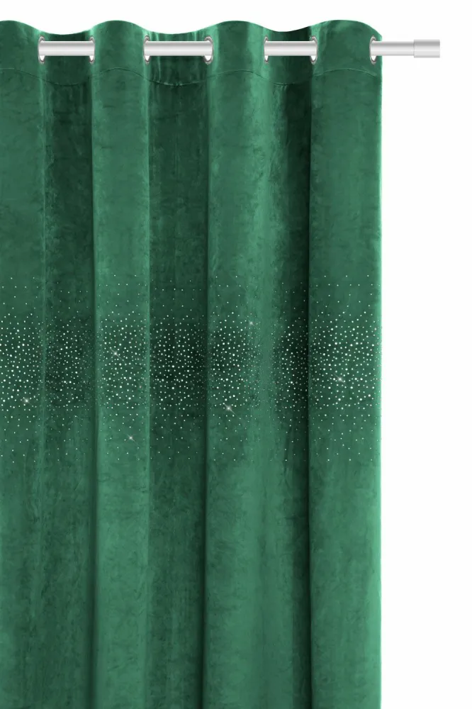 Zasłona gotowa na przelotkach 140x250 zielona butelkowa welurowa z kryształkami Shiny