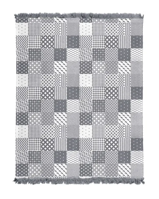 Koc bawełniany akrylowy 150x200 paczłork szary geometria z frędzlami 064 JB na łóżko turecki 123