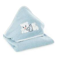 Okrycie kąpielowe niemowlęce 75x75  Baby 39 niebieski Miś ręcznik z kapturkiem 350g/m2 Eurofirany