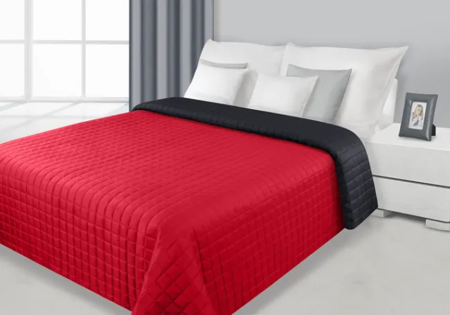 Narzuta na łóżko 220x240 Eva czarna czerwona dwukolorowa Eurofirany