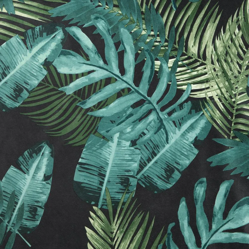 Zasłona 140x250 Anna liście palmy czarna zielona welwetowa gotowa na przelotkach roślinna egzotyczna Eurofirany