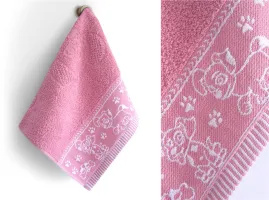 Ręcznik 30x50 Pieski w akcji różowy       frotte bawełniany dziecięcy do przedszkola Greno Kids
