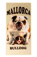 Ręcznik plażowy 72x146 duży Monica 22 Mallorca pies Buldog beżowy mikrofibra 270g/m2 bulldog kąpielowy