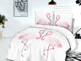 Pościel bawełniana 220x200 61443/1 Falmingi biała różowa Flamingos Vintage