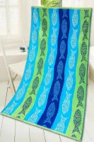 Ręcznik plażowy 90x170 Bora Bora niebieski zielony rybki pasy frotte Plaża 1
