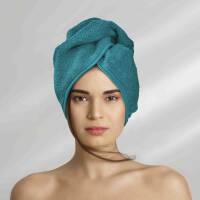 Turban do włosów Button turkusowy kąpielowy ręcznik frotte