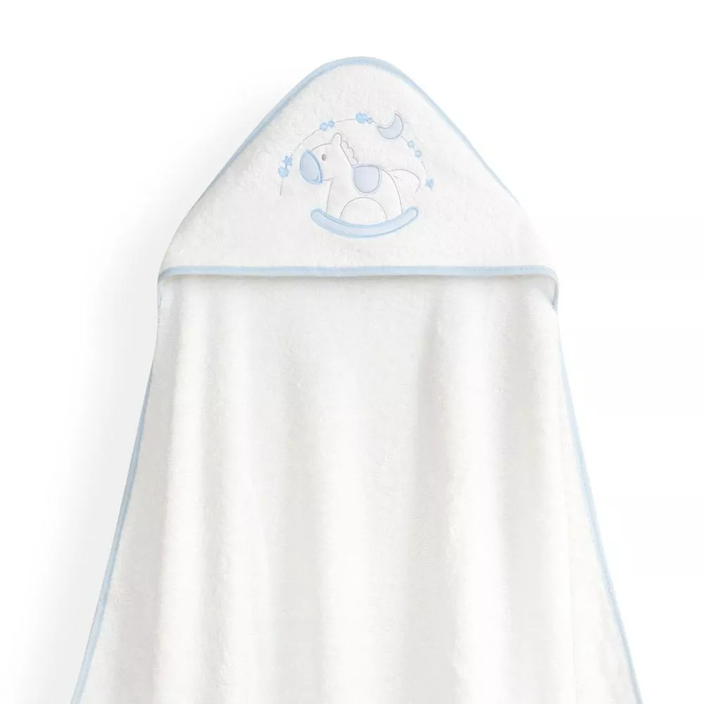 Okrycie kąpielowe 100x100 Caballito  biały niebieski ręcznik z kapturkiem + śliniaczek