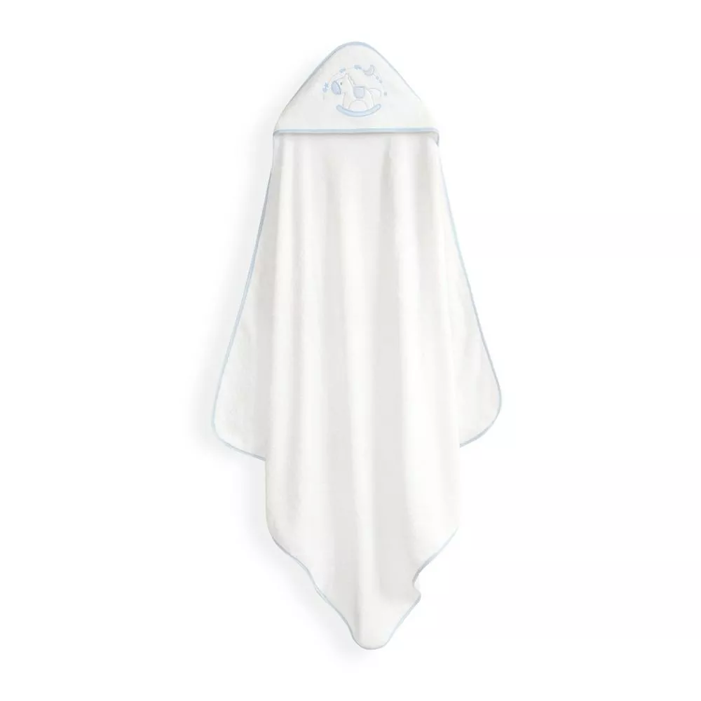 Okrycie kąpielowe 100x100 Caballito  biały niebieski ręcznik z kapturkiem + śliniaczek