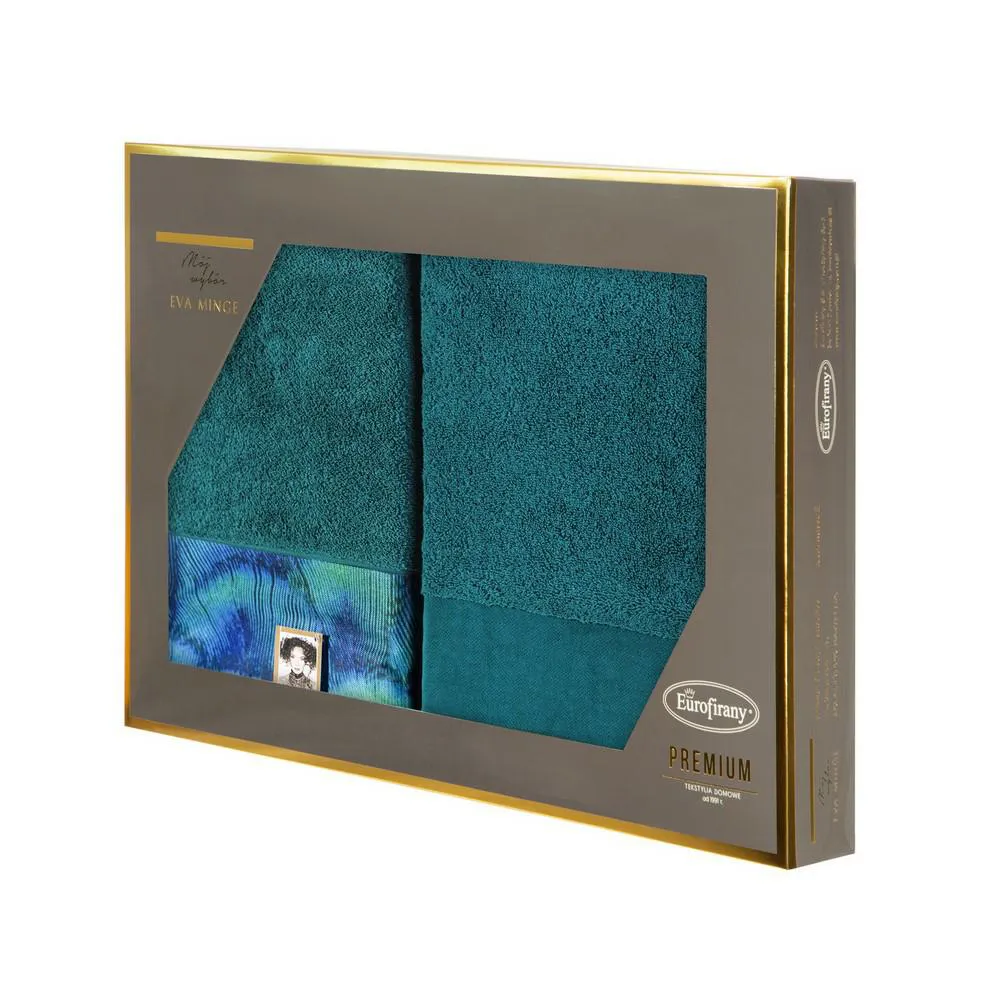 Komplet ręczników w pudełku Camila 2szt 70x140 turkusowy 500g/m2 frotte Eva Minge Eurofirany