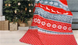 Koc bawełniany akrylowy 150x200 Śnieżka czerwony szary świąteczny Glamour Greno