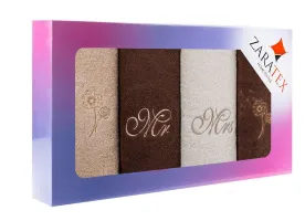 Komplet ręczników w pudełku 4 szt MR&MRS Dmuchawce beżowy brązowy 70x140, 50x90 400g/m2