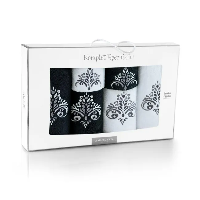 Komplet ręczników w pudełku 6 szt Sułtan biały czarny ornament