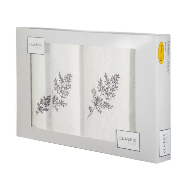 Komplet ręczników w pudełku 3 szt kremowy grafitowy kwiatki 380g/m2 Kamil Eurofirany