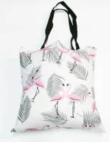 Torba bawełniana na zakupy 37x38 1660E biała flamingi różowe liście palmy szare