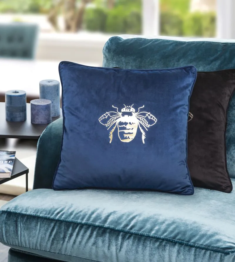 Poszewka dekoracyjna 45x45 Blink 14       turkusowa ciemna pszczoła welurowa Eurofirany