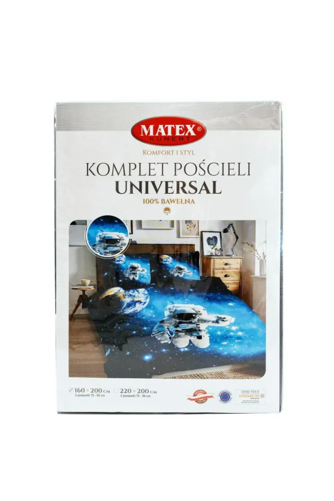 Pościel bawełniana 160x200 Kosmos czarna niebieska Universal Matex