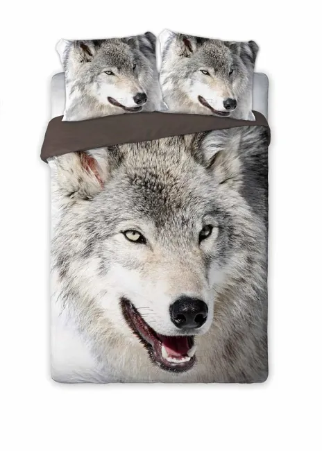 Pościel bawełniana 160x200 Wilk Wolf pies szara brązowa Wild Nautre 004 dwustronna