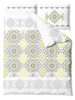 Pościel satynowa 160x200 Sunshine Glamour biała żółta szara ornamenty orientalna Home Satin 1