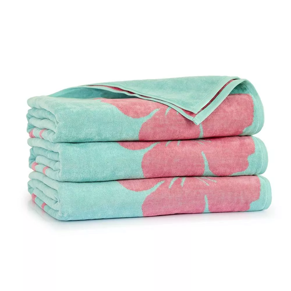 Ręcznik plażowy 100x160 Flaming zielony różowy bawełniany frotte plaża 2 Zwoltex