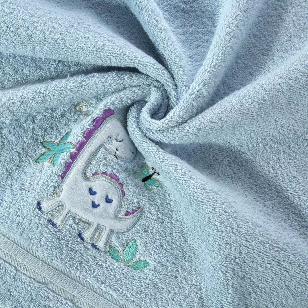 Okrycie kąpielowe niemowlęce 75x75 Baby 30 niebieski dinozaur ręcznik z kapturkiem 350g/m2 Eurofirany