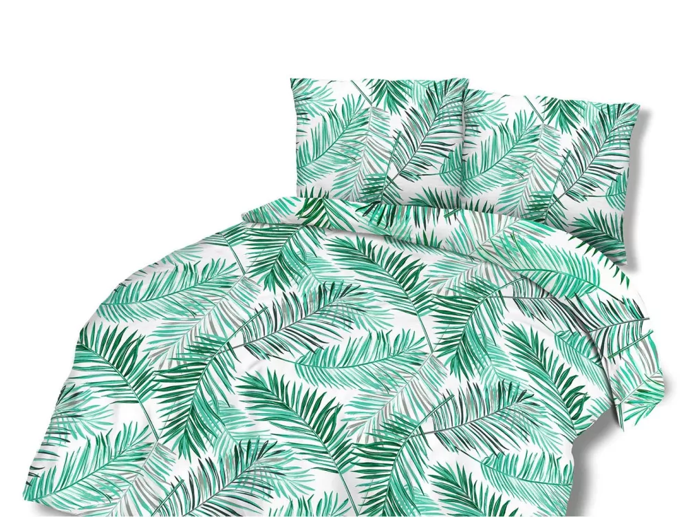 Pościel bawełniana 160x200 71440/1 liście palmy biała zielona roślinna tropikalna Cottonlove