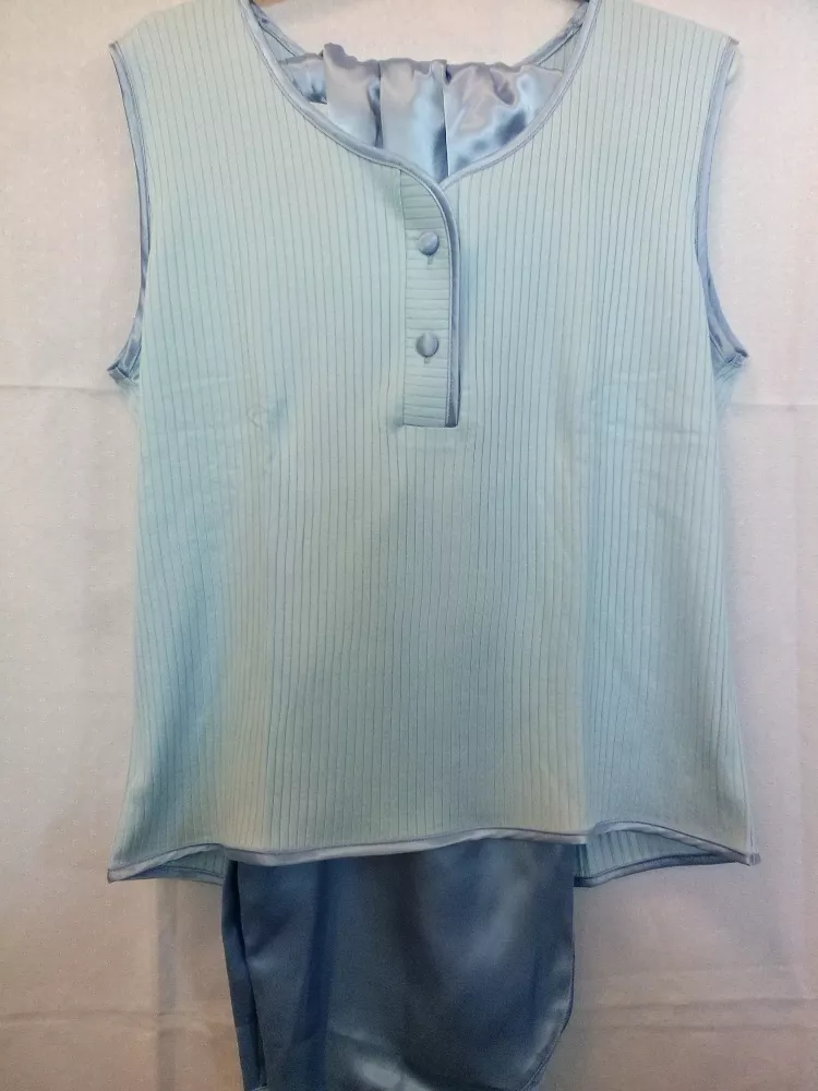 Piżama damska krótka satynowa 113 rozmiar XL niebieska z wiskozą prążkowaną 