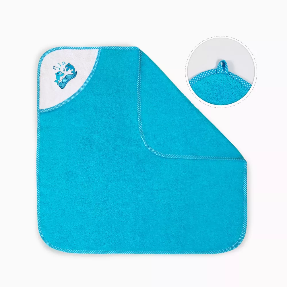 Ręcznik kąpielowy z kapturkiem 90x90 Delfin turkusowy K42 Zwoltex
