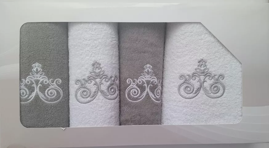 Komplet ręczników w pudełku 4 szt VIVA biały popielaty wzór nr 2