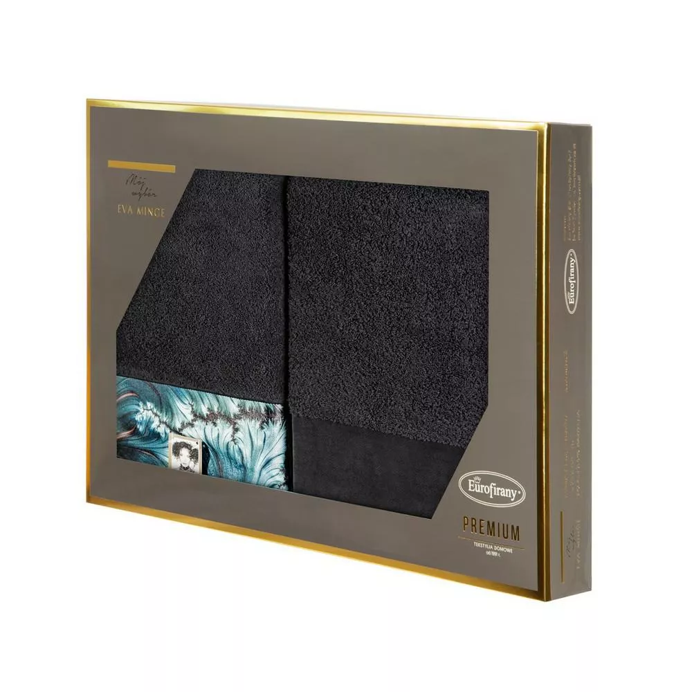 Komplet ręczników w pudełku Chiara 2szt 70x140 czarny 500g/m2 frotte Eva Minge Eurofirany