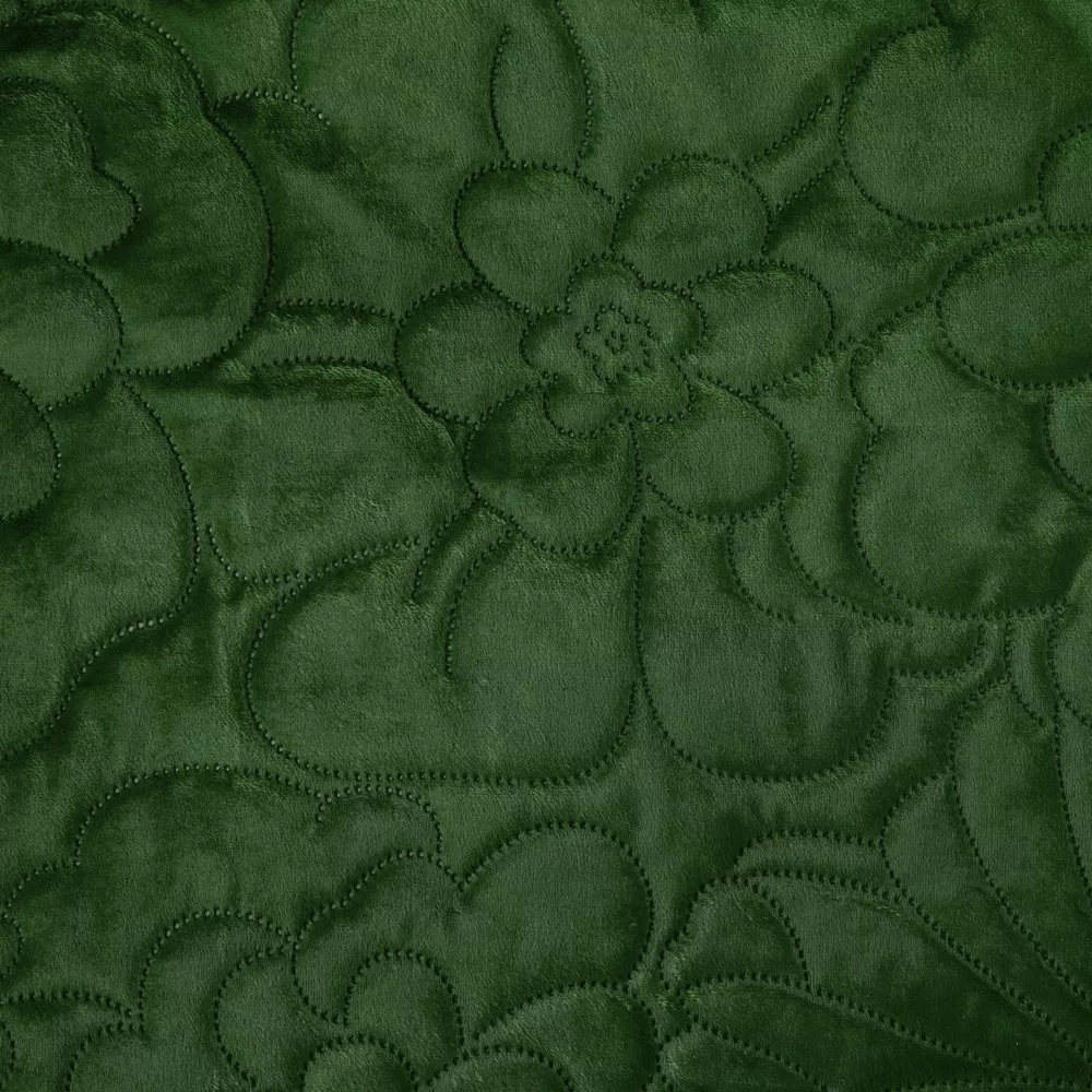 Narzuta dekoracyjna 230x260 Ariel 4 zielona ciemna w kwiaty welwetowa Eurofirany