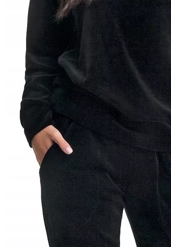 Dres damski długi welurowy 306 XL czarny komplet z bluzą bawełniany
