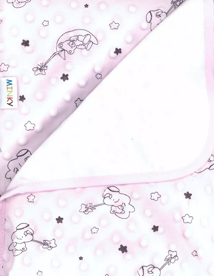 Kocyk dziecięcy podwójny 80x90 Minky drukowany bawełna różowy 646 Duet