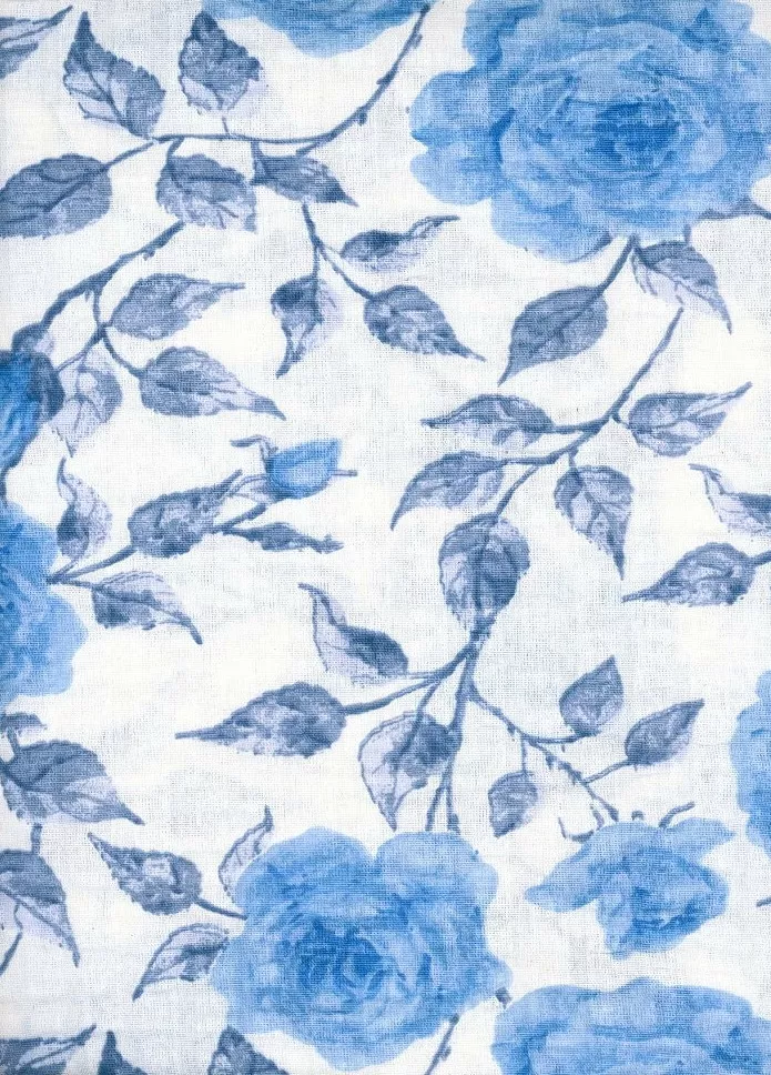Pościel z kory 160x200 397/2 biała niebieska szara róże listki na guziki bawełniana gruba