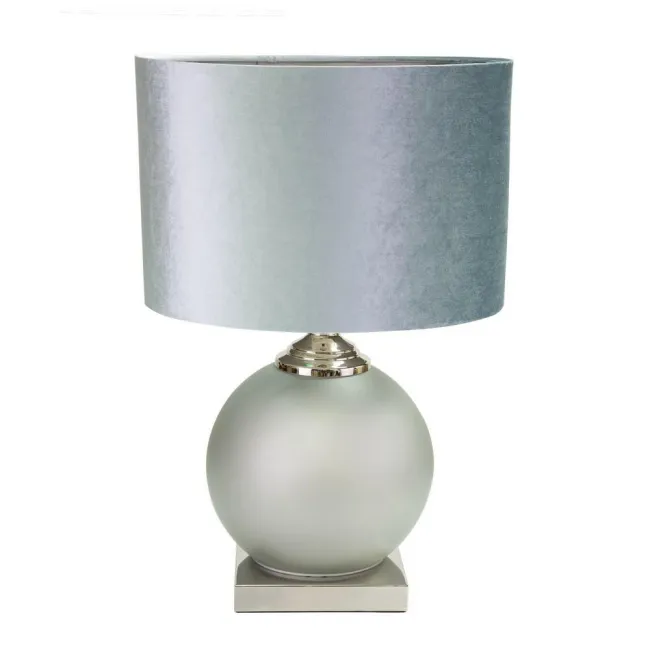 Lampa stołowa Jessie 38x58 srebrna na kulistej podstawie z abażurem z welwetu dekoracyjna do salonu sypialni biura