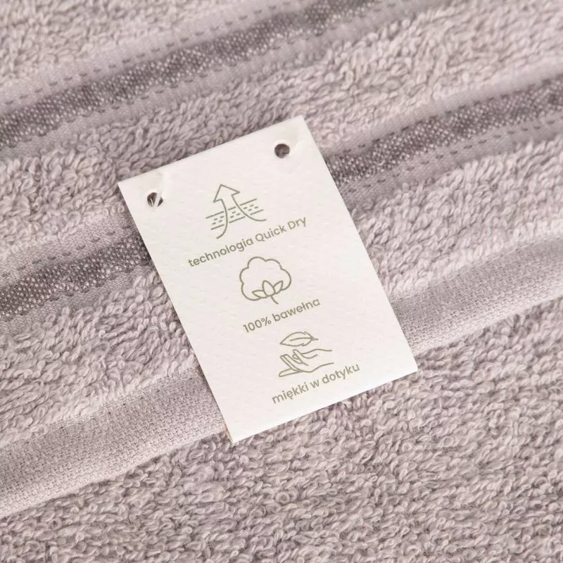 Ręcznik 50x90 Jasper pudrowy różowy szybkoschnący z ozdobną bordiurą w pasy 380g/m2 frotte Eurofirany