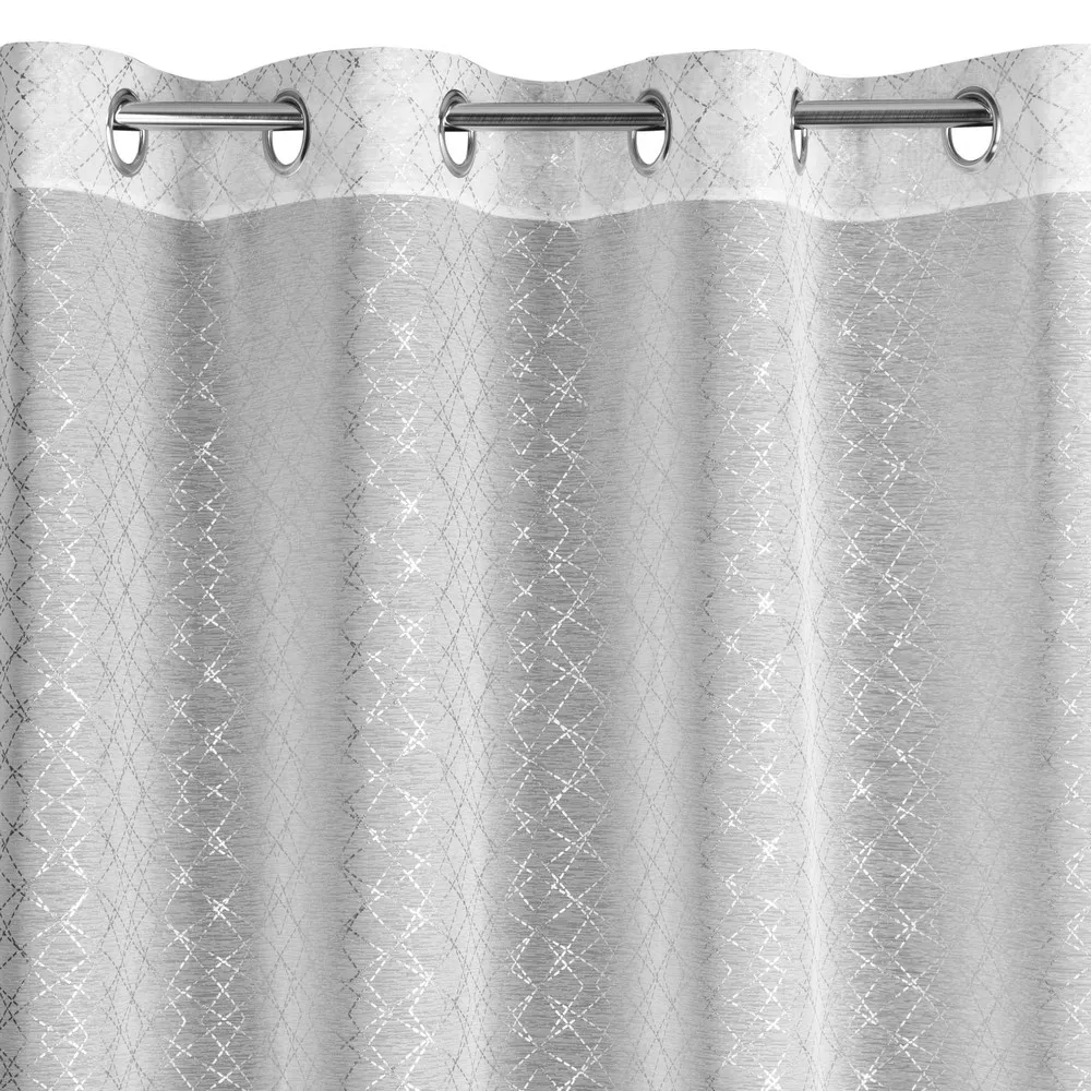 Zasłona 140x250 Fibi biała srebrna geometria gotowa na przelotkach z lekkiej tkaniny
